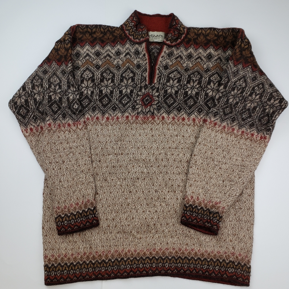 Intiwara Quarter Zip Faire Iale Sweater 100% Alpaca